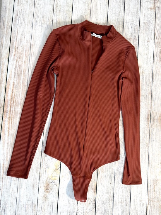 Abercrombie & Fitch Tops - Abercrombie & Fitch Ribbed Zip-up Long Sleeve Brown Bodysuit M